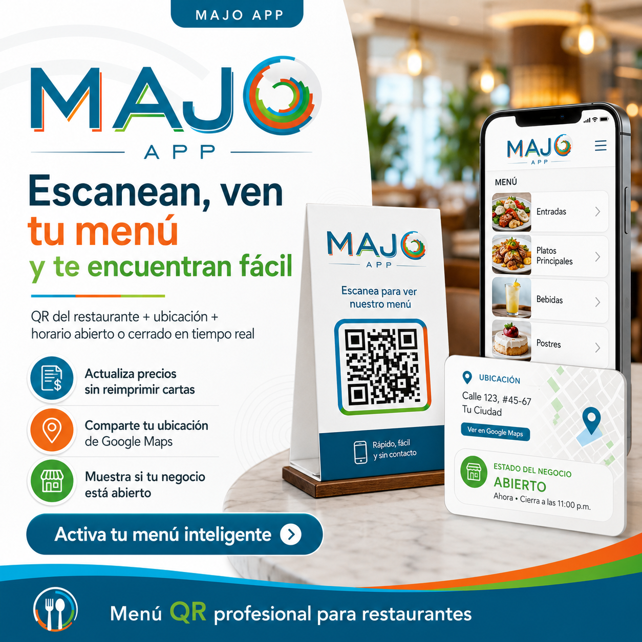 QR, mapa y horarios